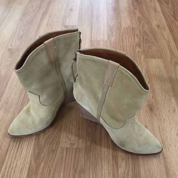 IRO Vero Cuoio Tan Suede Wedge Boots Booties Made In Italy - Picture 2 of 13